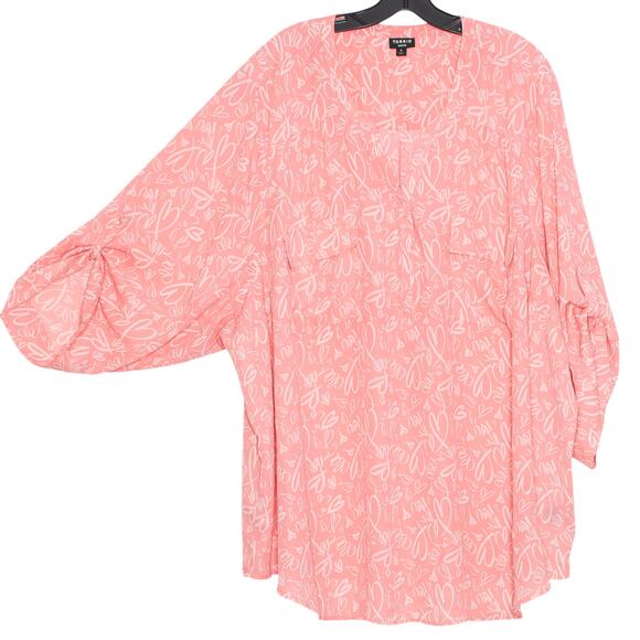 Torrid Top Harper Heart 3/4 Sleeve Coquette Cottagecore Feminine Boho Pink 6 6X - Picture 1 of 6